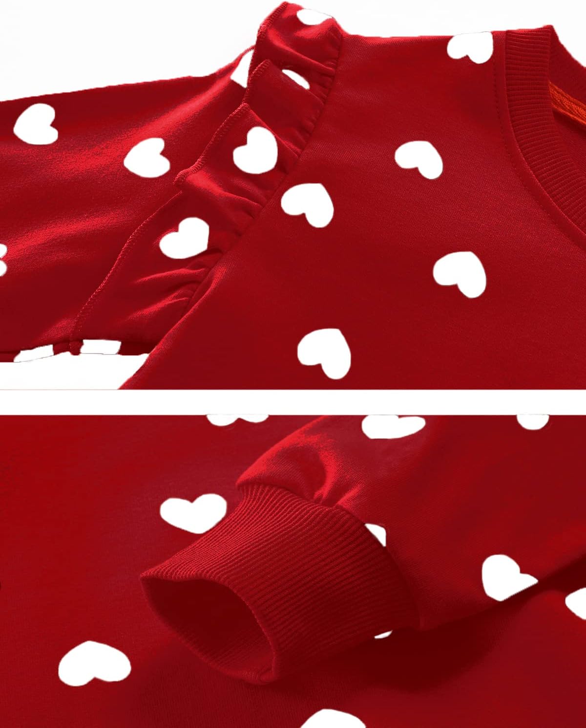 DDSOL Toddler Girls Heart Sweatshirts Valentine Sweatshirt Crewneck Ruffle Long Sleeve Kids Girls Heart Shirts Tops 2-7 Years - Image 6