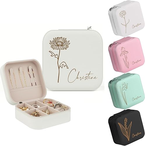 Miniatura 8 de ALBK Regalos personalizados para mujeres Estuche de viaje de joyería de cuero personalizado, caja de joyería de dama de honor, organizador de joyas