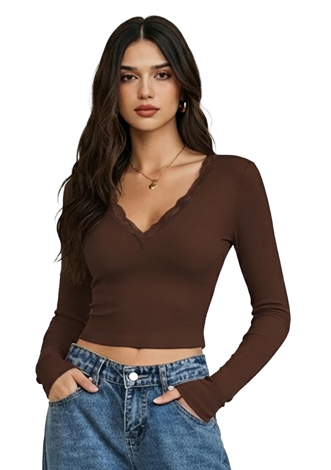 istyle can Women's Ribbed Slim Fit V-Neck Long Sleeve Crop Top | Solid Casual & Party Crop Top for Girls & Women-picture-34