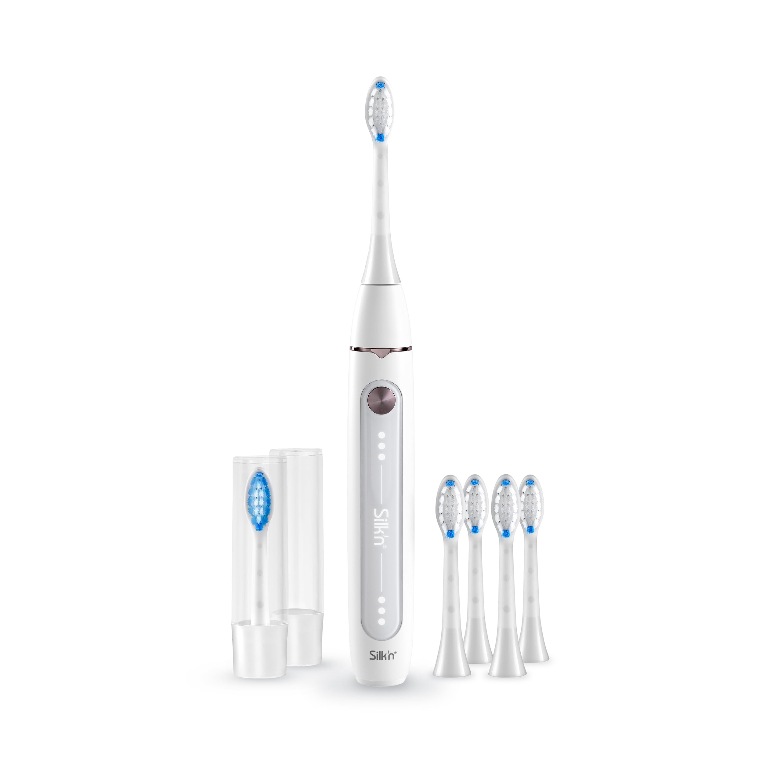 Silk'n Set de cepillo de dientes eléctrico con set de repuesto - SonicYou and Refill Set - con paquete de 4 cabezales blancos - Idea de regalo - Blanco