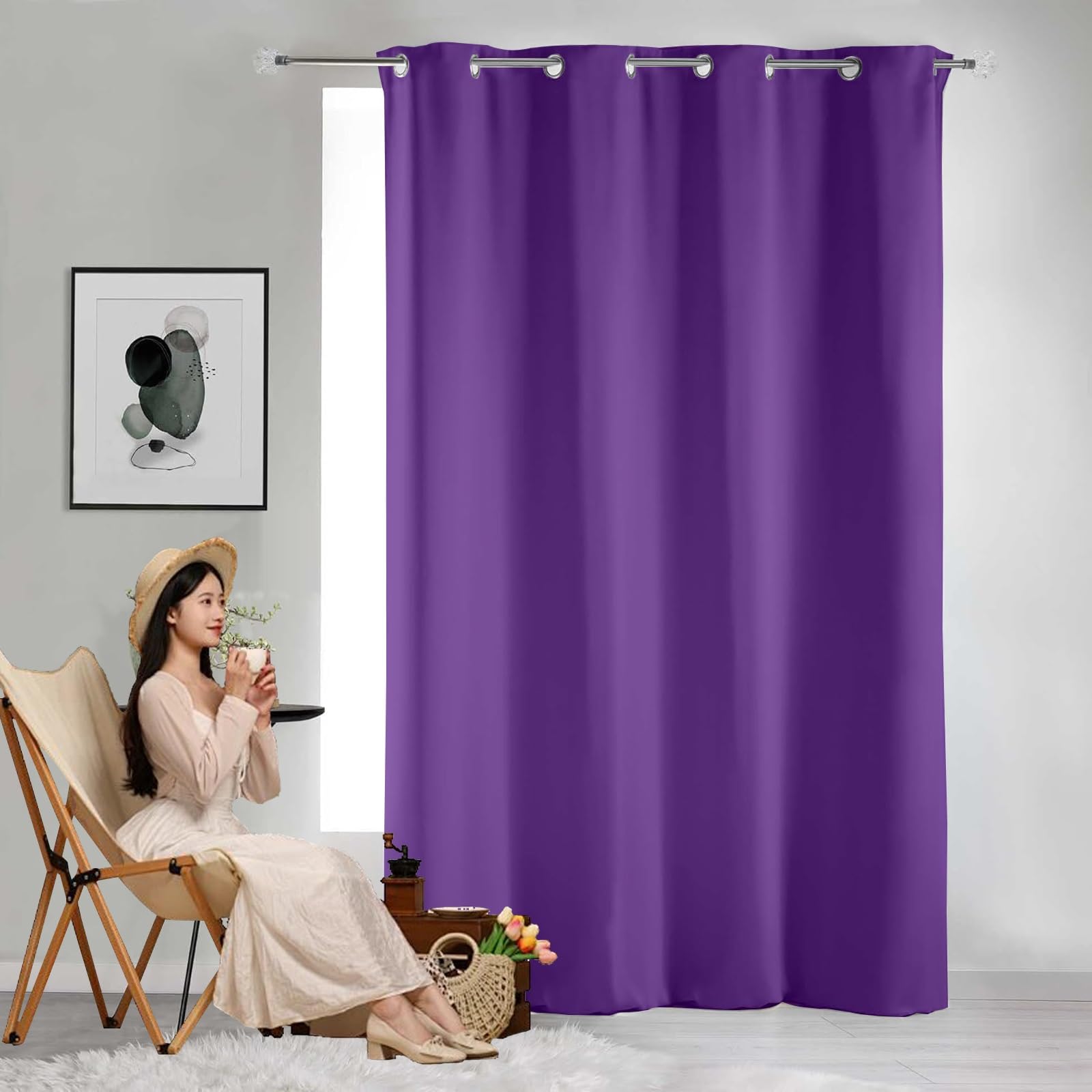 GAIFNAG Blackout Pencil Pleat Curtains 150 x 250 cm Drop Eyelet, Lightweight, Thermal Insulated Pleated Curtains & Drapes for Apartment/Hotel Dorm, Purple — image 1