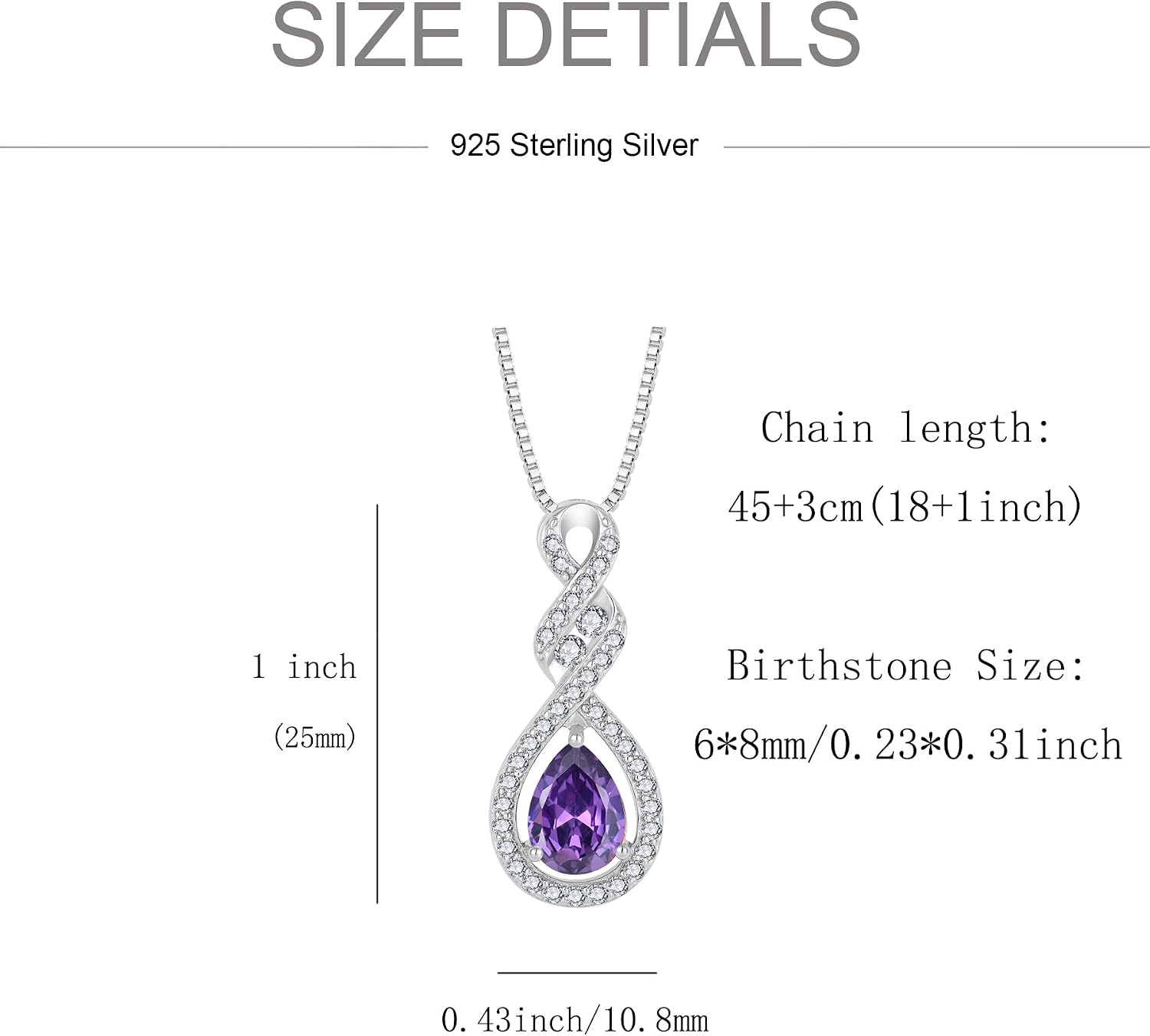Women Infinity Necklace 925 Sterling Silver Twist Teardrop Birthstone Pendant with Chain 5A Cubic Zirconia Jewelry for Her