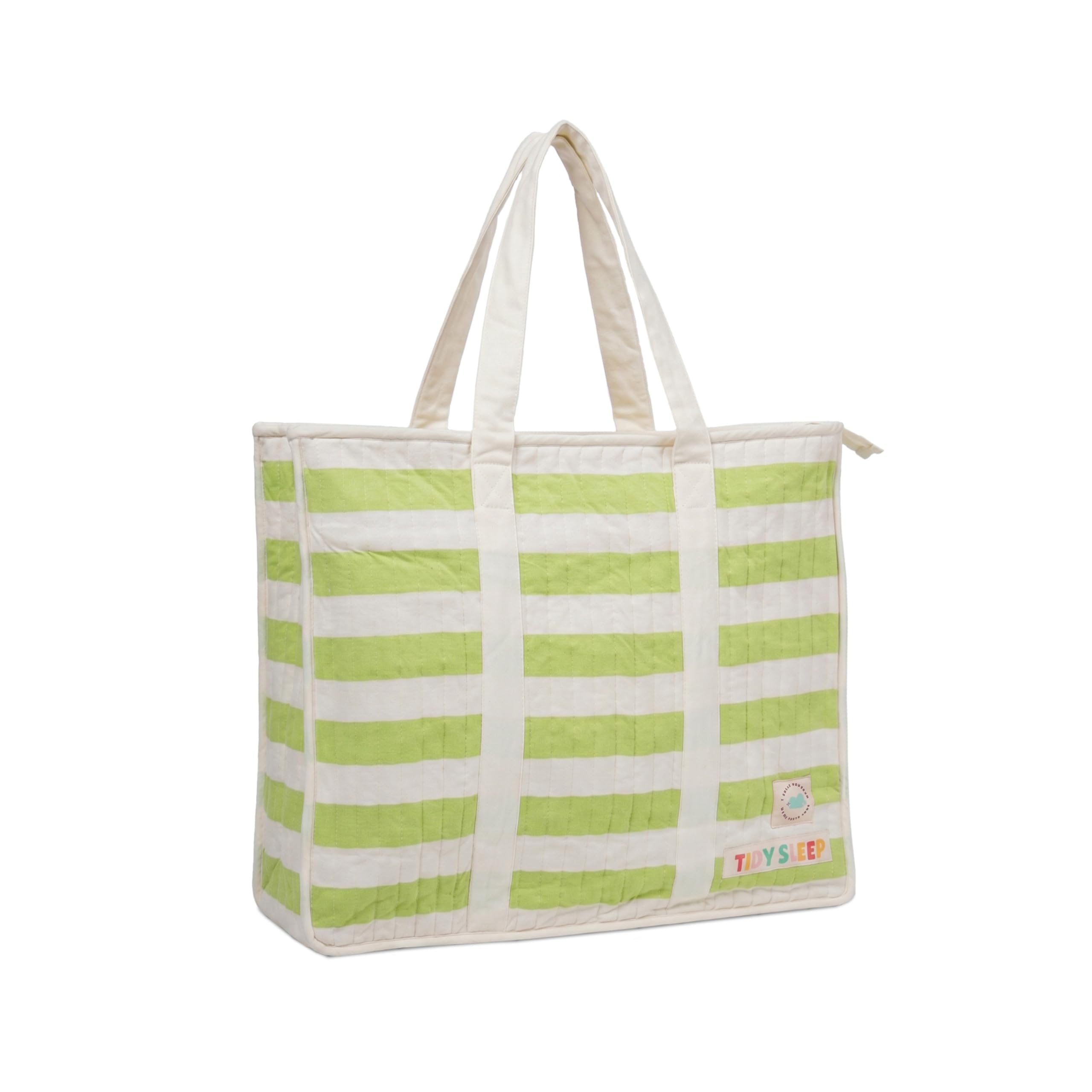 Cotton Muslin Hospital Bag for Maternity & Baby Essentials | Large Quilted Tote | Lightweight Travel Organizer (Mint Green)-image-42