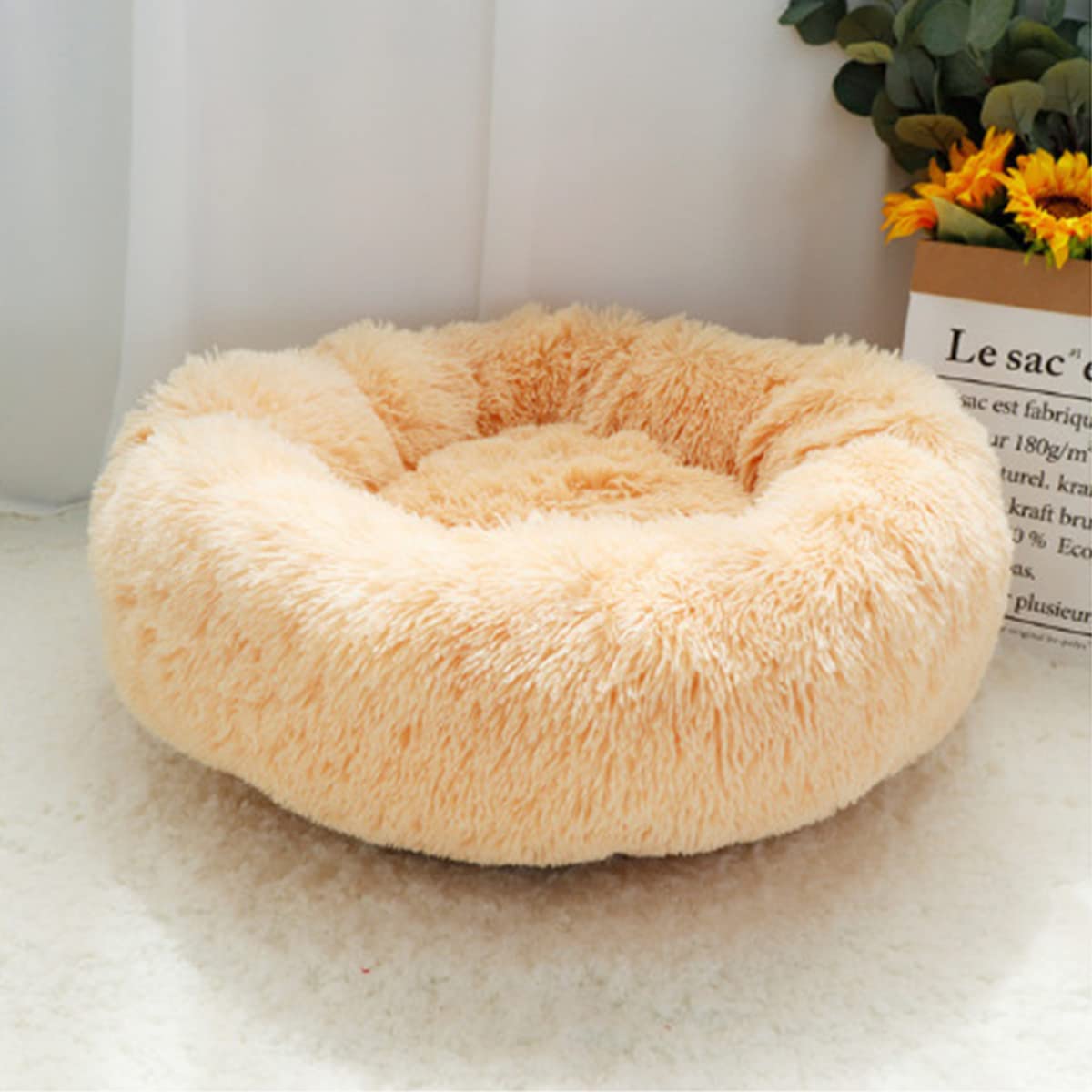 Calming Dog Bed Cat Bed, Washable Round Dog Bed Anti-Slip Fluffy Faux Plush Donut Cuddler Cat Bed for Small Medium Large Dogs - Waterproof Bottom diameter39in — image 1