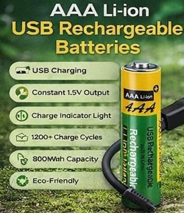 Image of AAA Rechargeable Battery 800 mWh & 1.5V Lithium Ion USB Type-C Charging Cell, Triple A Direct Charge Battery with LED Indicator, Fast Rechargeable Battery for Remote, Mouse, Toys (1 Pair)