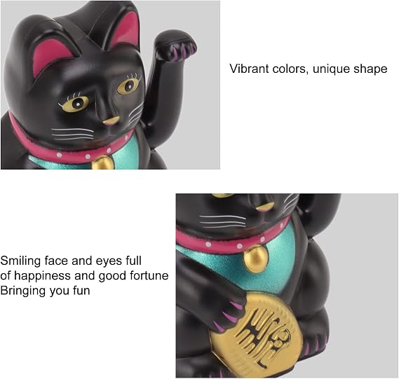 4 Inch Lucky Cat, Chinese Cat Waving Arm, Welcoming Fortune Wealth Prosperity Decoration for Home, Desk Ornament, Gifts Giving (Black)