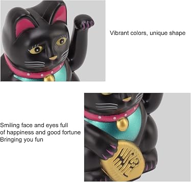 4 Inch Lucky Cat, Chinese Cat Waving Arm, Welcoming Fortune Wealth Prosperity Decoration for Home, Desk Ornament, Gifts Giving (Black)