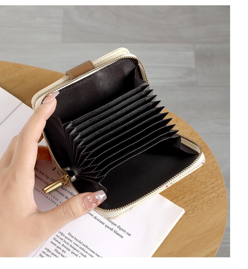 Cute Kawaii Floral Accordion Summer Small Wallet for Women – Fresh Japanese Style Purse Large Capacity Fresh Japanese Style Purse with ID Window, Cash Slot & Card Holder (03_Tan)4