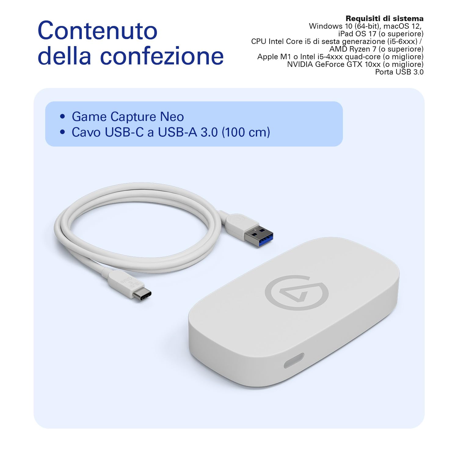 Elgato Game Capture Neo - scheda di acquisizione portatile USB 4K60 HDR passthrough, registrazione video 1080p60 – PS5|Xbox|Nintendo Switch 2|iPhone - OBS, Quicktime ecc. - portatile|PC|Mac|iPad