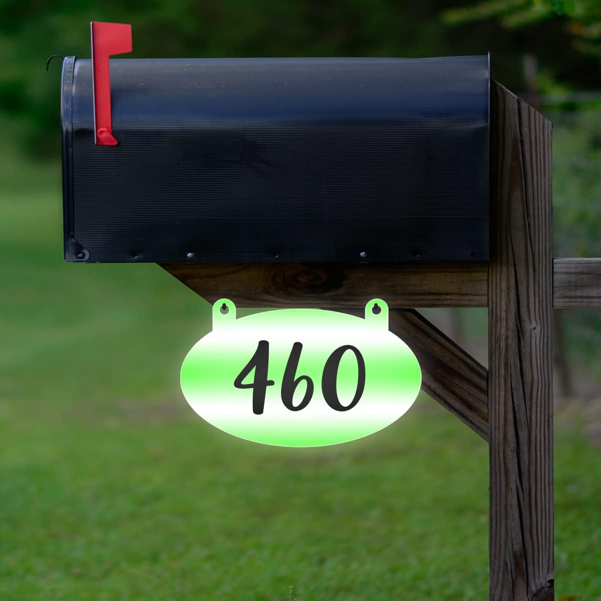 VWAQ Custom Hanging Aluminum Sign Mailbox Number - Double Sided Reflective Personalized Address Plaque - AS2S8 (Green)