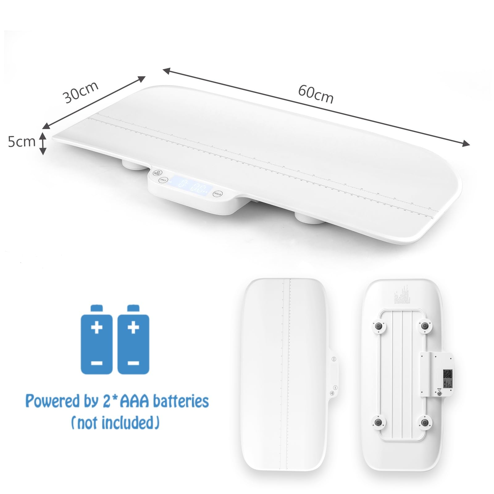 LIFEZEAL Pesabebés, Báscula digital para bebés y mascotas, báscula infantil con escala de 60 cm, tara, bloqueo automático del peso, 4 unidades de peso a elegir, 30 kg de capacidad