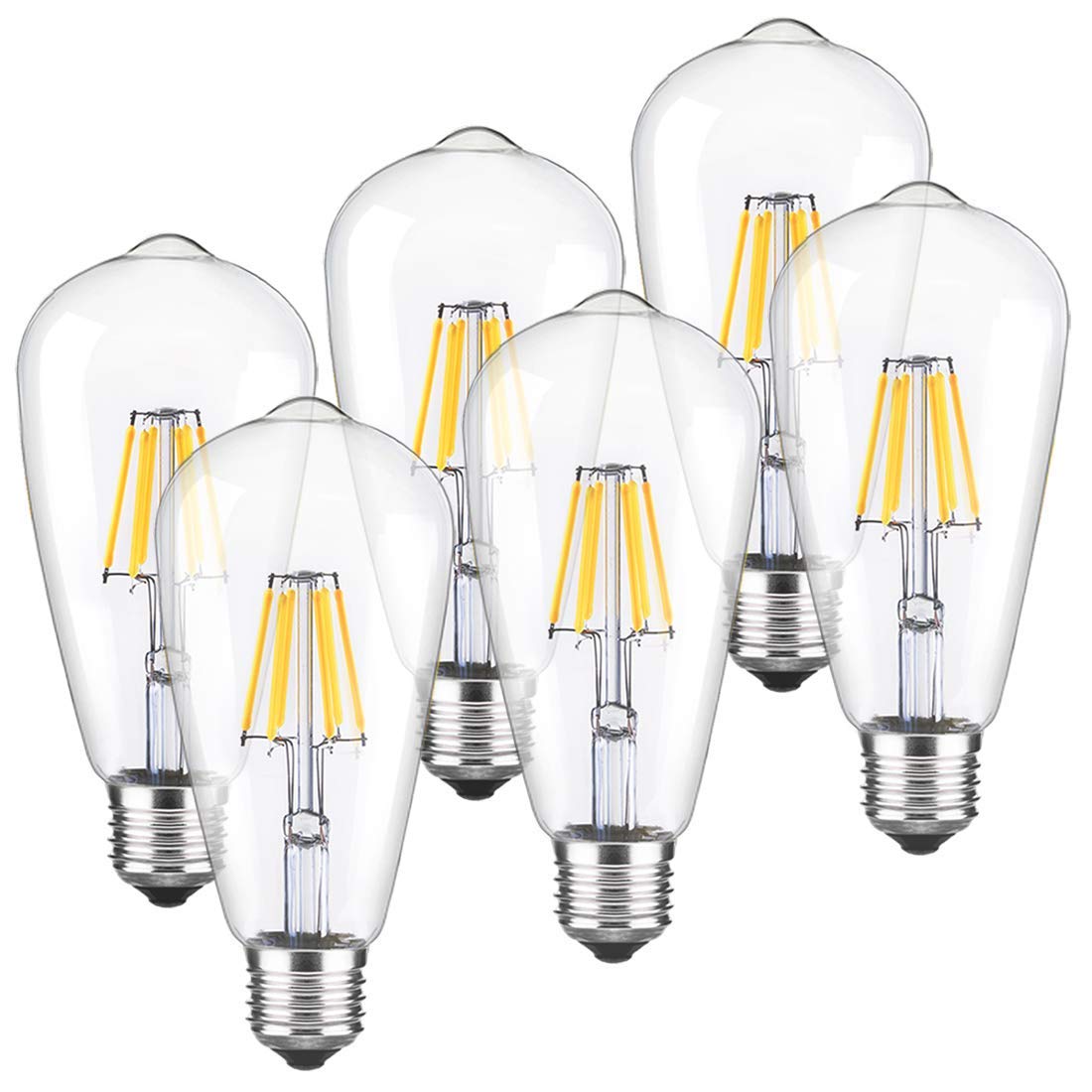 LUXON LED Edison Bulb Dimmable ?Vintage Light Bulbs 2700k Warm White 60W Equivalent E26 Edison Bulb 6-Pack