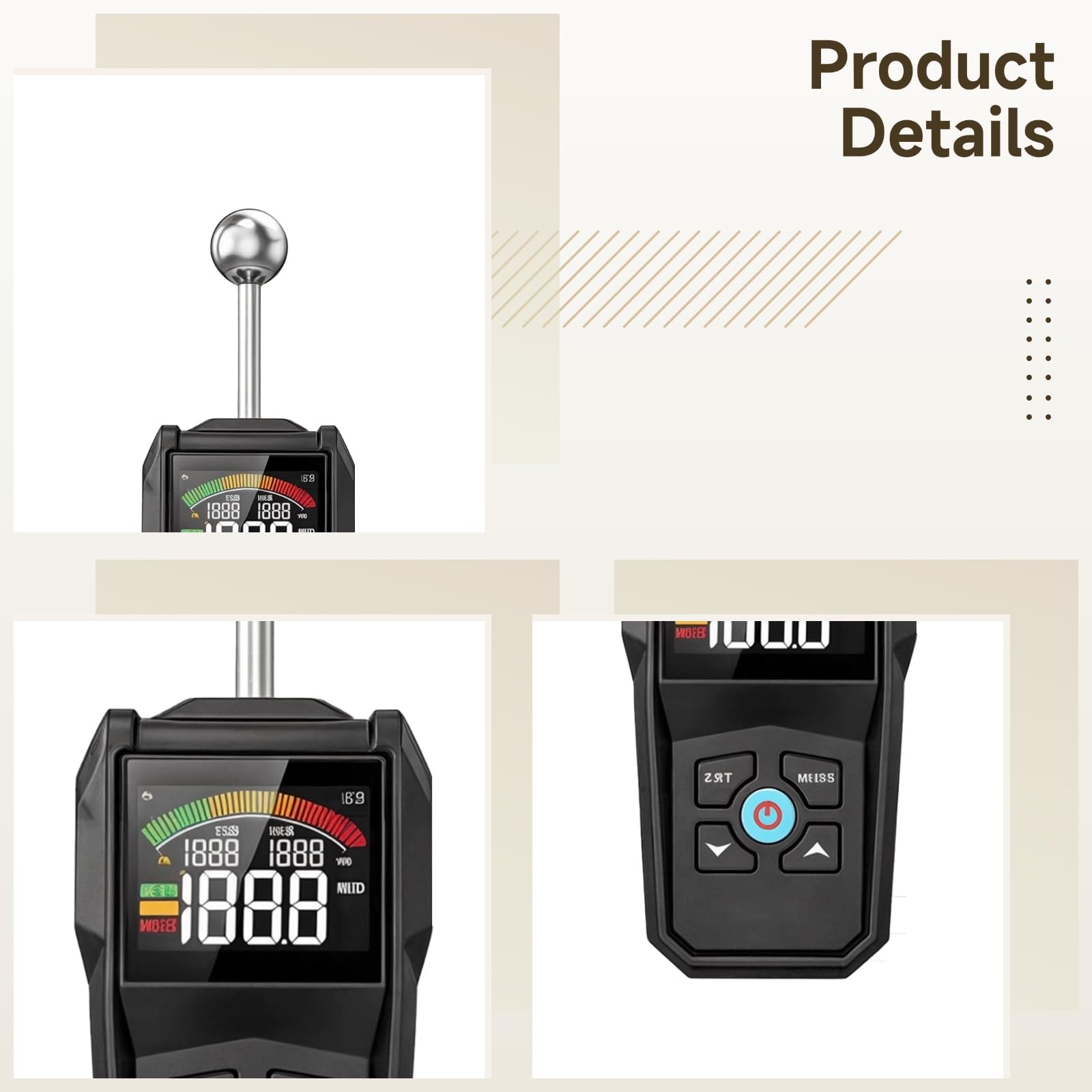 Misuratore di umidità senza pin per legno, tester digitale di umidità con display LCD e allarme, lettore di umidità non distruttivo per muratura in legno a secco, rileva da 0,8 a 5,1 cm