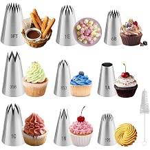 9PCS Large Piping Tips Set,Balanced variety Cake Decorating Tips with brush | for all skill levels baker,Traditional Standard Tips Baking Tools for making Cupcakes,cookies,Cake Decorating