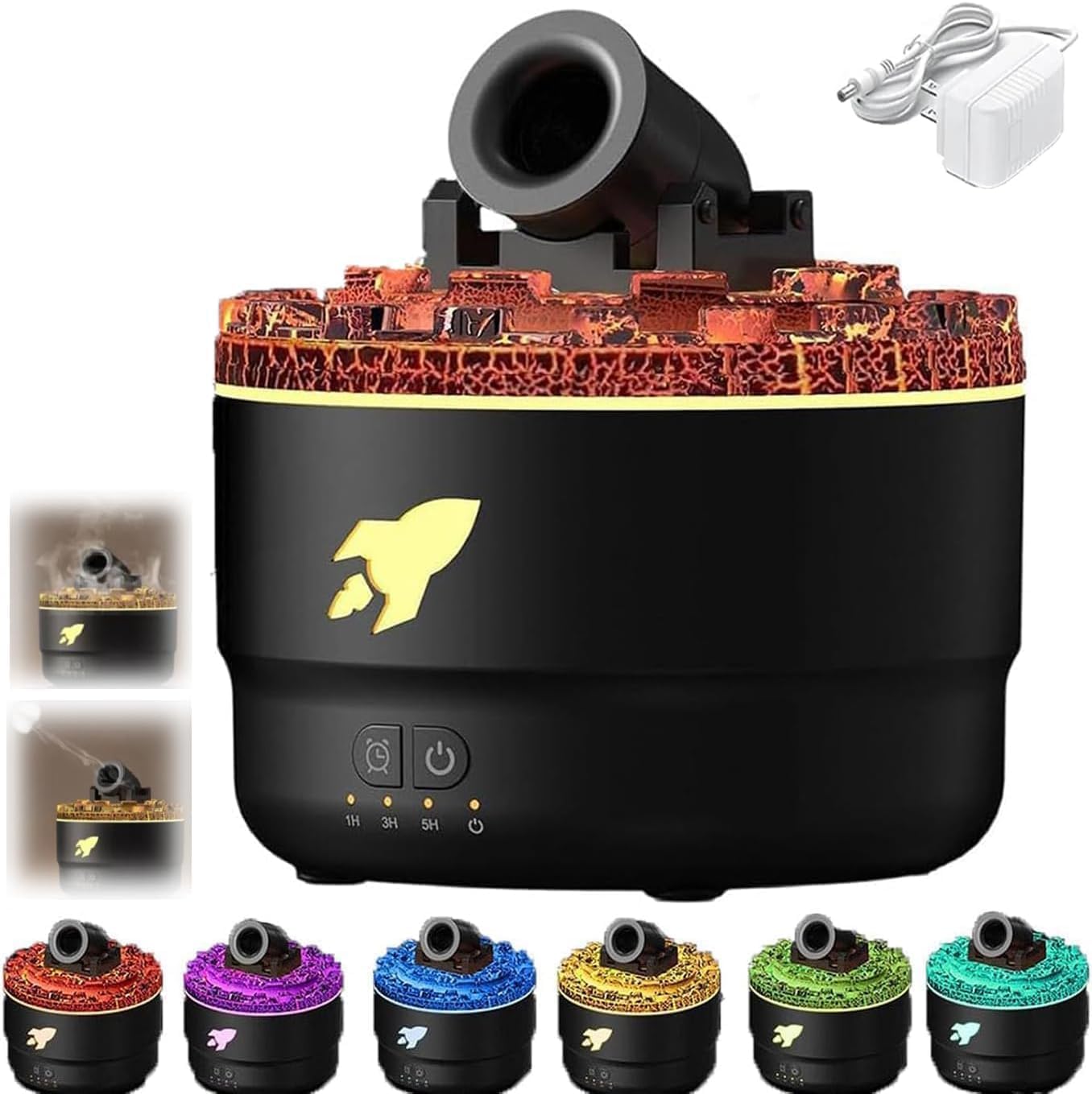 Cannon Blast Aroma Humidifier, 7 Colors LED Vapor Cannon Humidifier Silent Diffuser, 2 Mode Creative Turret Colorful Yellowcane Aroma Air Humidifier,Black