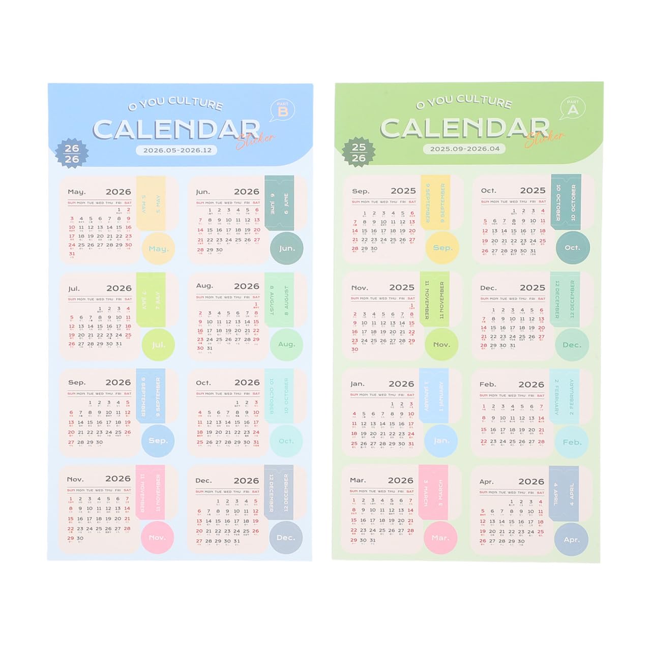 Tofficu 2026 Monthly Planner Stickers Adhesive Calendar Tabs Color-Coded Index Divider Labels for Daily Journal Organizers and Office Planning