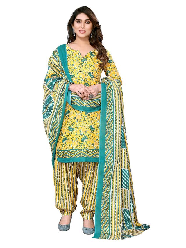 Satrani Women's Printed Poly Cotton Unstitched Dress Material (1215D1483N_Yellow4)