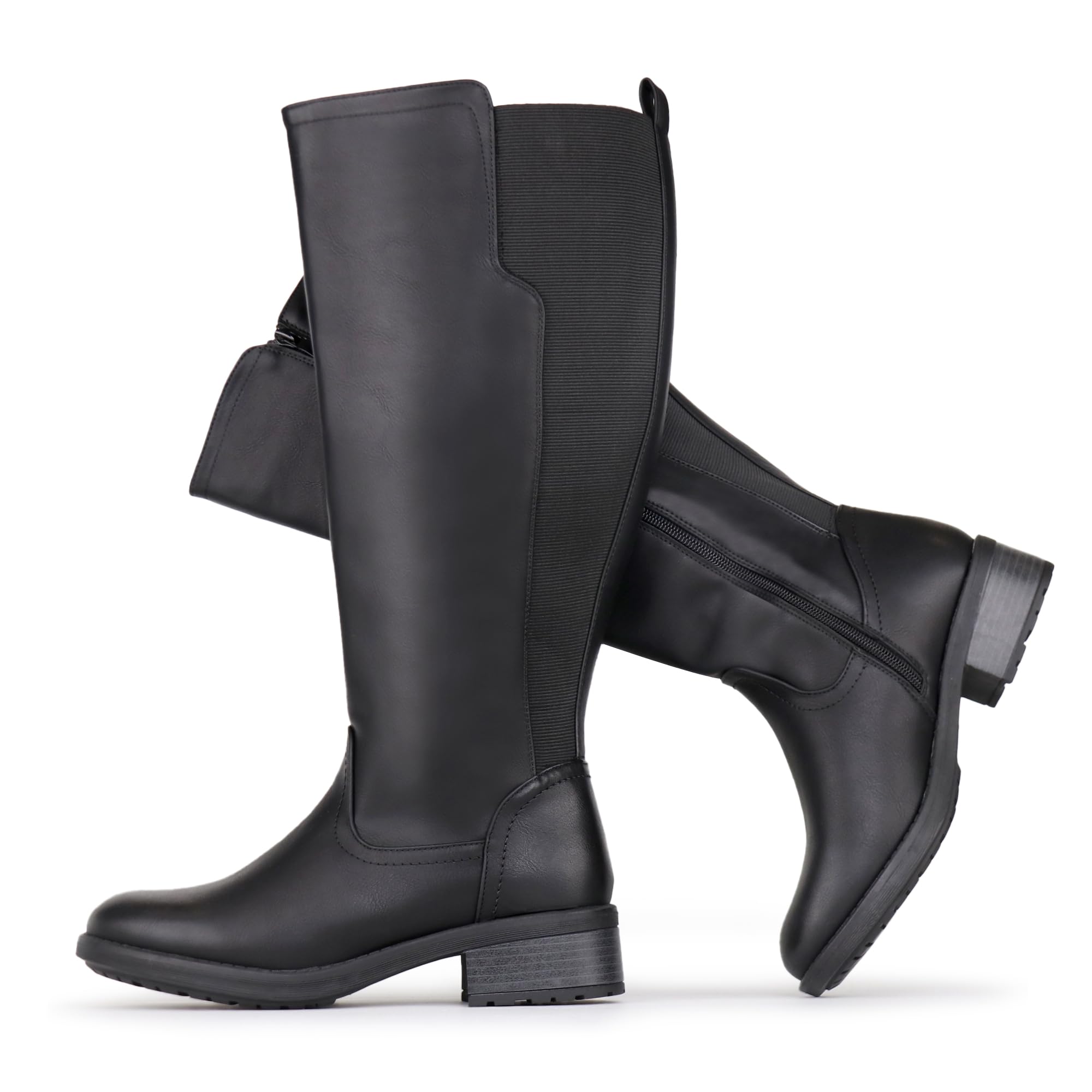 Botas altas hasta la rodilla para mujer, de caña ancha, con cremallera lateral y panel elástico