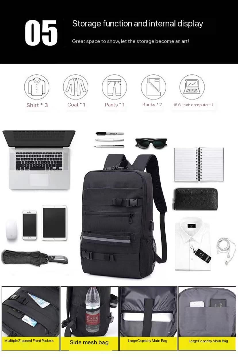 Torba na deskorolkę męską wersję koreańską plecak USB ładowanie dużej pojemności torba na komputer turystyczny Torba szkoła studencka (d)