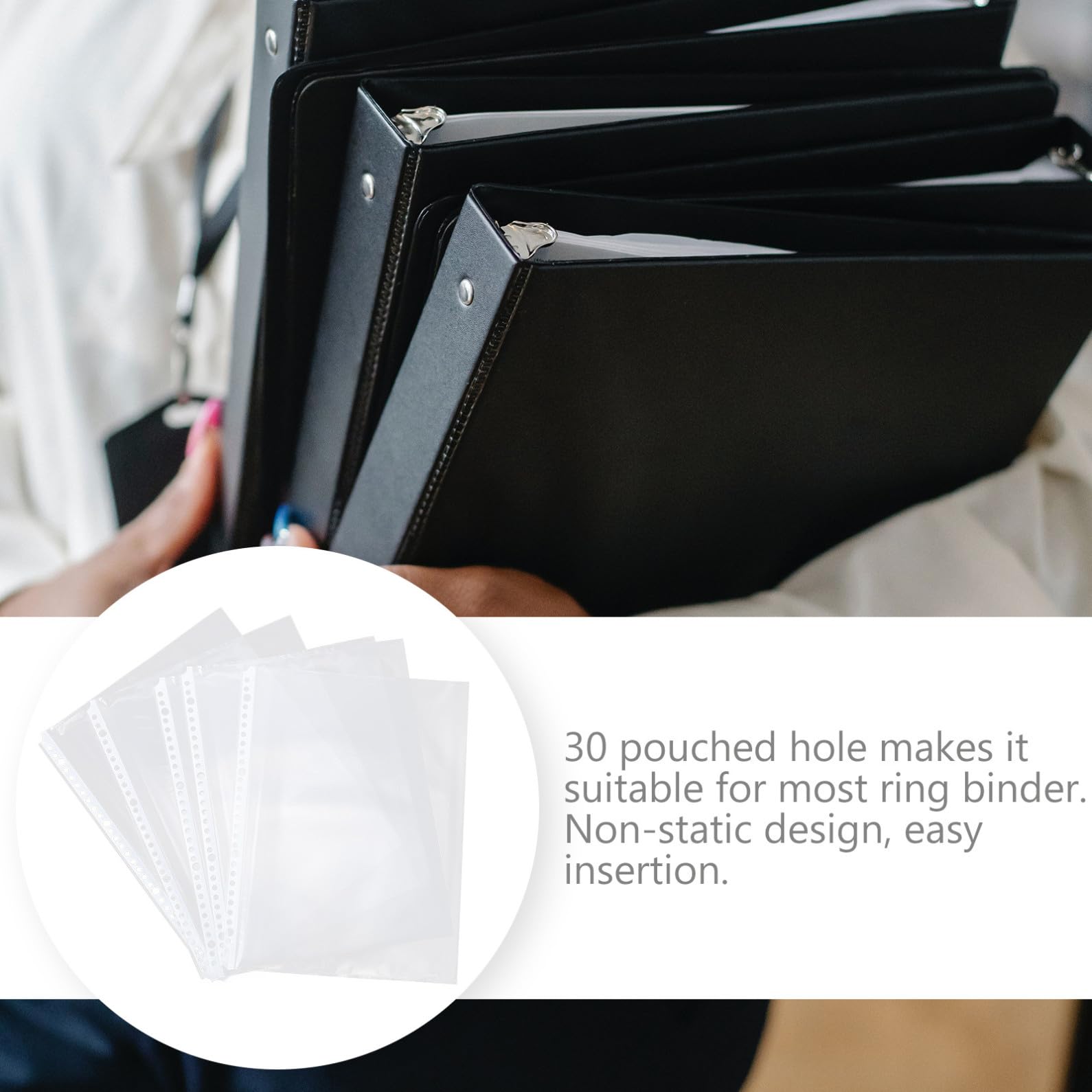 HOMSFOU Pochettes pour Classeur à 30 Trous Protège-documents A4 Lot de 100 en Plastique Transparent Rangement Facile et Visibilité Optimale pour Usage Personnel ou Scolaire