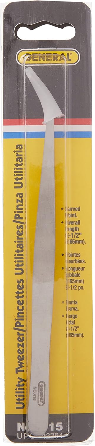 General Tools 415 Utility Tweezers, Curved Point, 6 ½-Inch Long