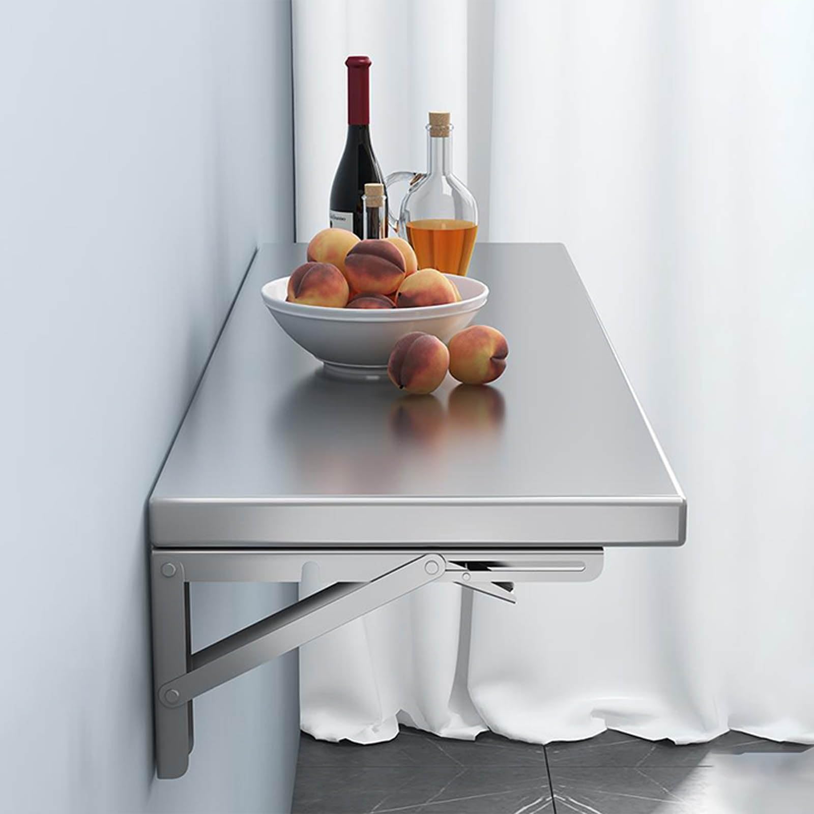 Table murale pliante en acier inoxydable avec charnières rabattables robustes