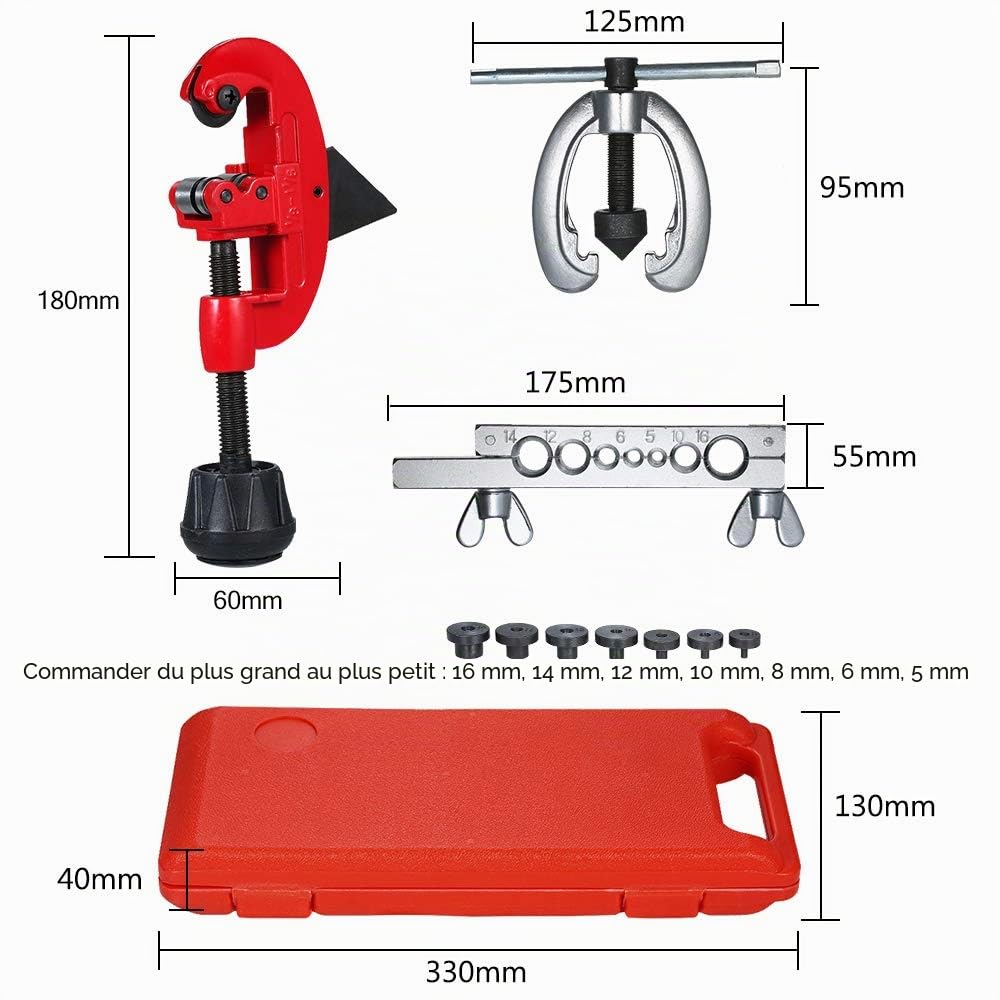 Ensemble d'outils de sertissage de tuyau de frein en cuivre à double évasement avec kit de pinces et coupe-tube pour réfrigération BTMIEY