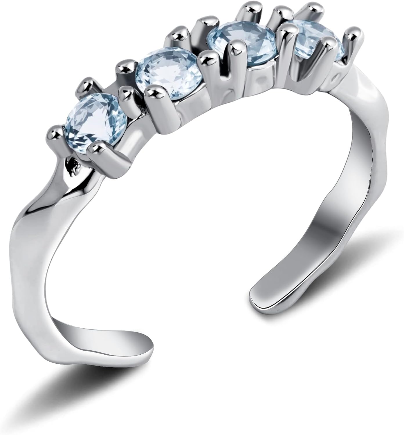 Adjustable Aquamarine Ring for Women - Sterling Silver Open Statement Ring, Stackable Fashion Jewelry