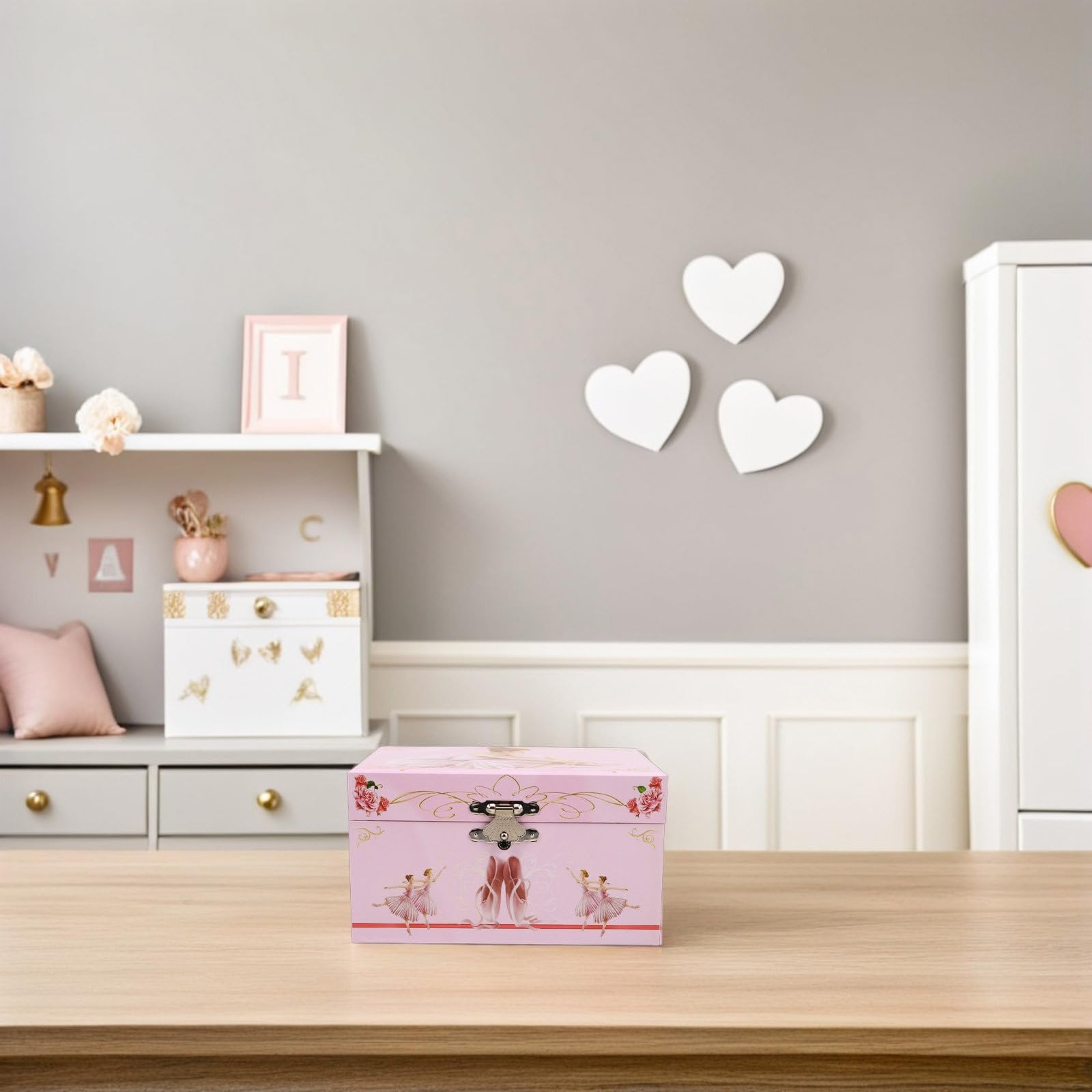 Alipis Caja de Música de Joyería para Niña 5 Pulgadas Rosa, Caja Musical de Ballet con Bailarina Giratoria, Madera Segura y Bordes Suaves, Organizador para Decoración Infantil y Obsequio