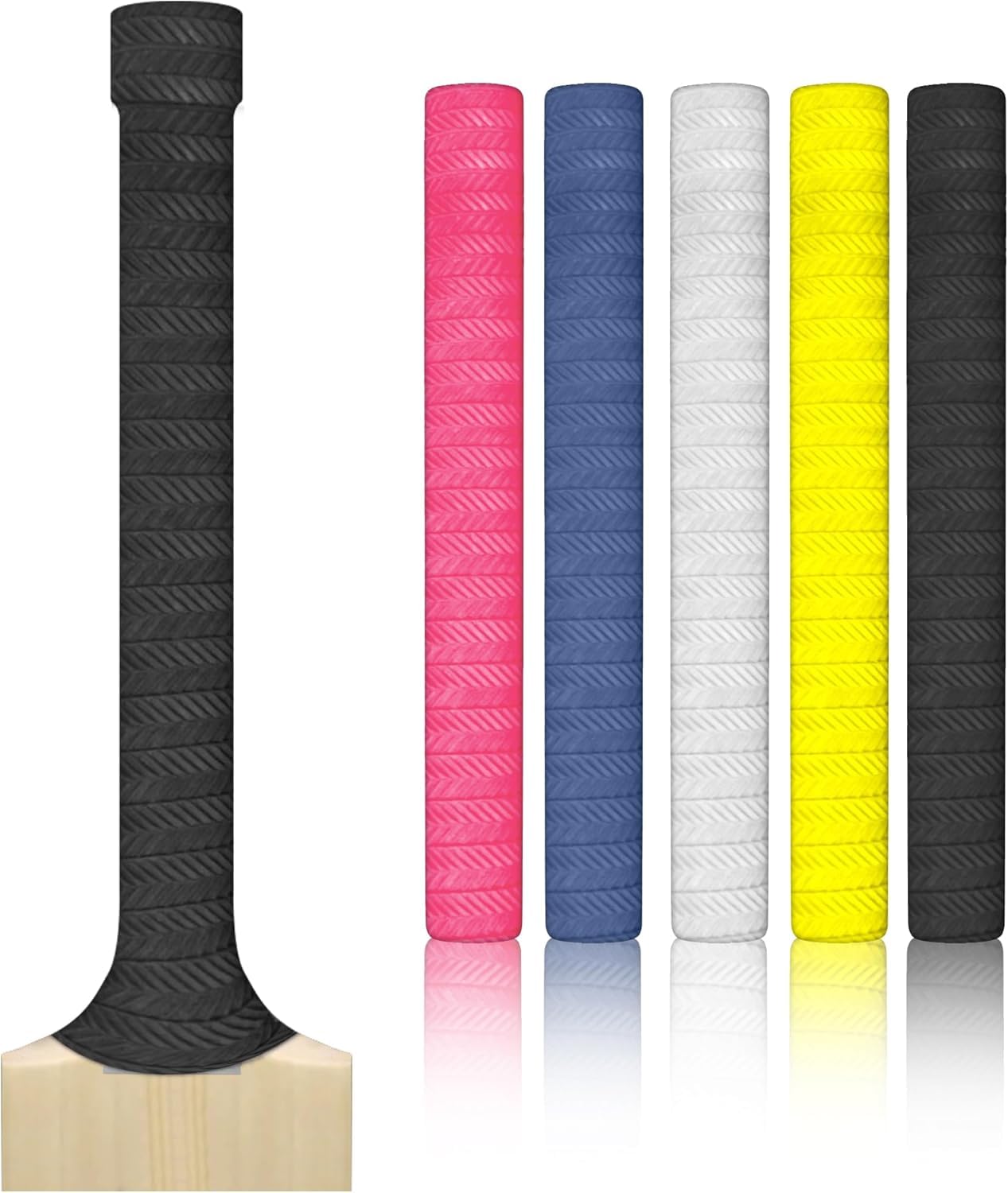 Cricket Bat Grips – Premium Rubber Cricket Bat Grip Tape for Maximum Hold & Shock Absorption | 4 Styles | Multi-Color | Pack of 5| Durable Bat Grips Cricket (5, Multi Colour, Grooved)