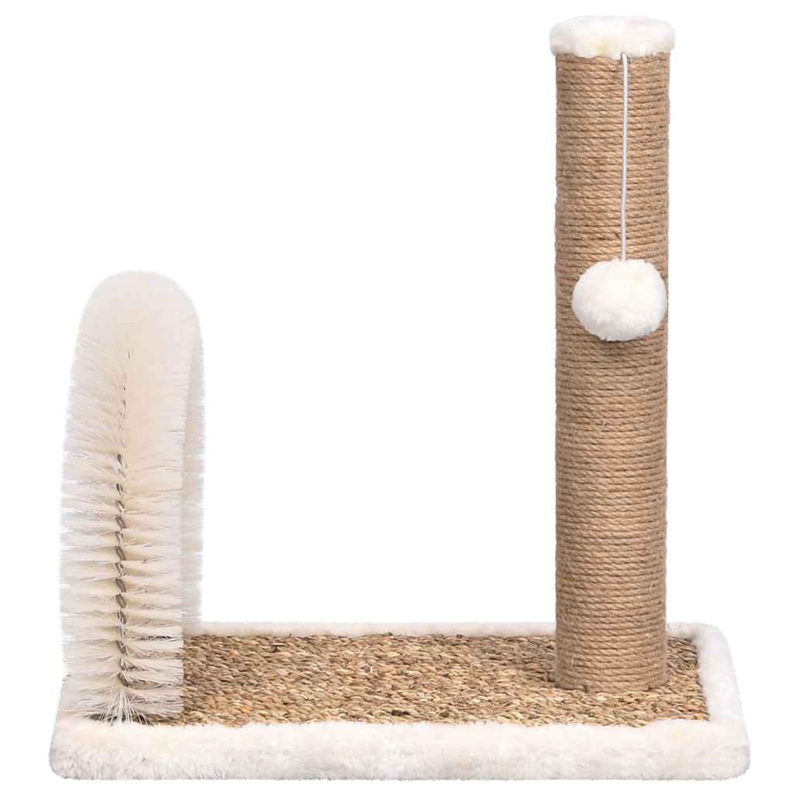 Gecheer Tiragraffi per gatti con curvo per la cura del pelo, 49 x 29 x 42 cm, con 1 palla sospesa, una spazzola per la cura e un tronco tiragraffi, truciolato, peluche, erba marina