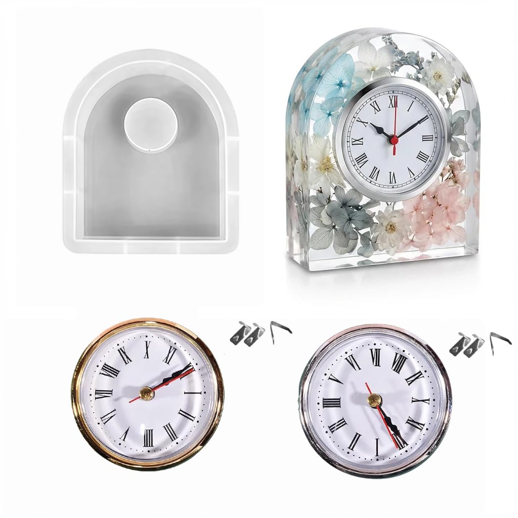 Arch-Shaped Clock Resin Mold with 2 Clock Mechanisms β DIY Table & Wall Clock Casting Kit for Home Decor Crafts β Silicone Casting Mould to Make DIY Wall Clocks