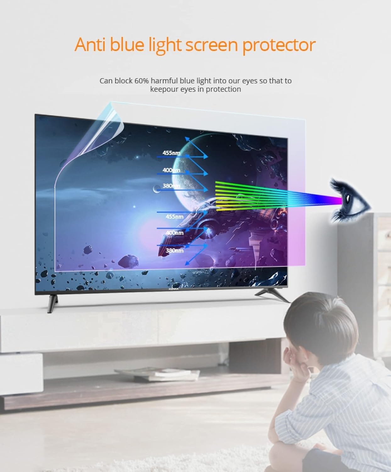 Schermo protettivo BTV con cornice a morsetto Sche Luce antiblu da 32-75 pollici, pellicola protettiva for display LCD, pellicola antiriflesso,pellicola antiimpronte,lesioni antigraffio(48in 1056x596m
