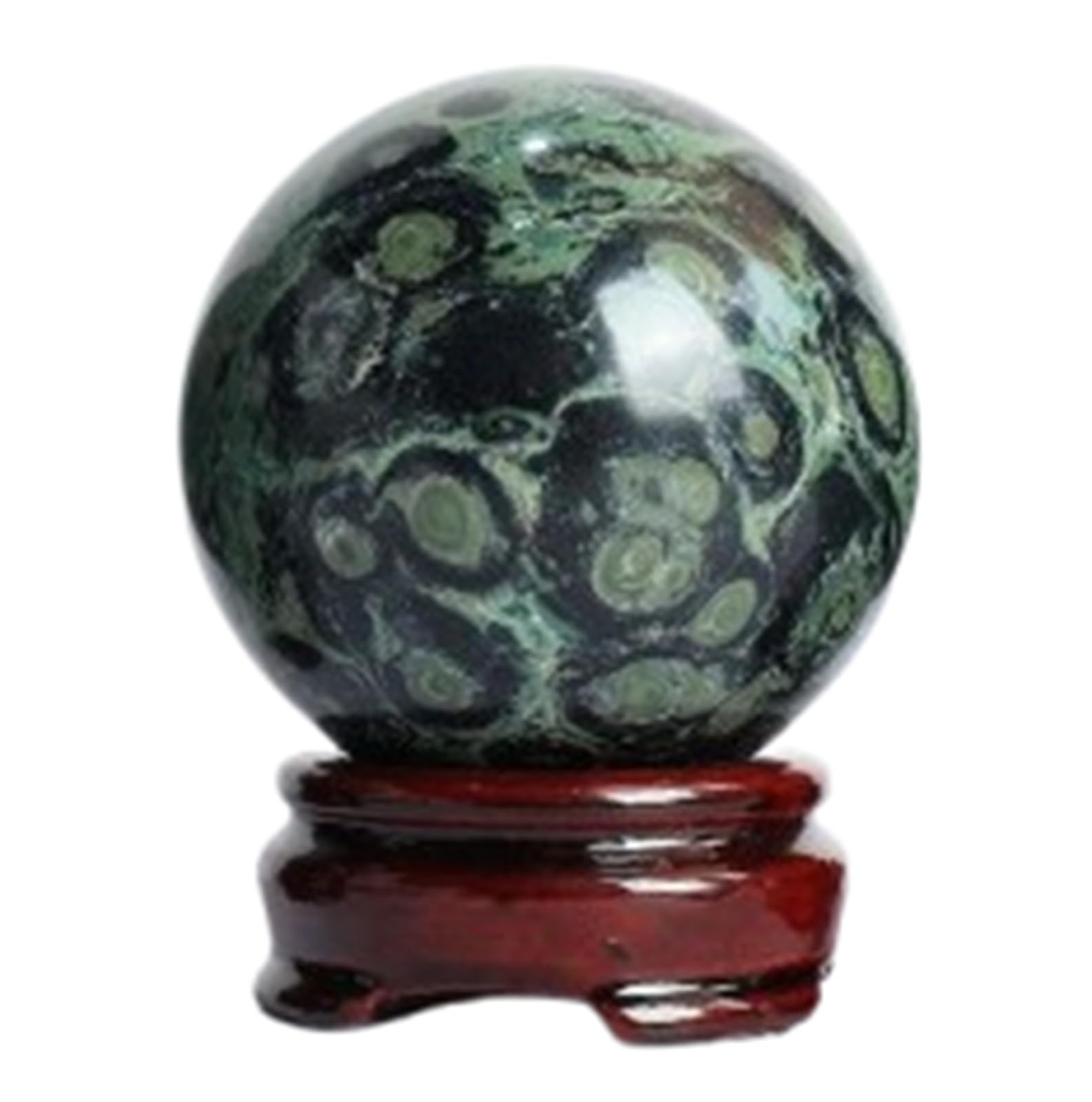 KCDFDVJFBM Green Malachite Crystal Ball with Wooden Base Elegant Desktop Ornament Polished Gemstone Sphere for Home Living Office Decorations,75~80mm