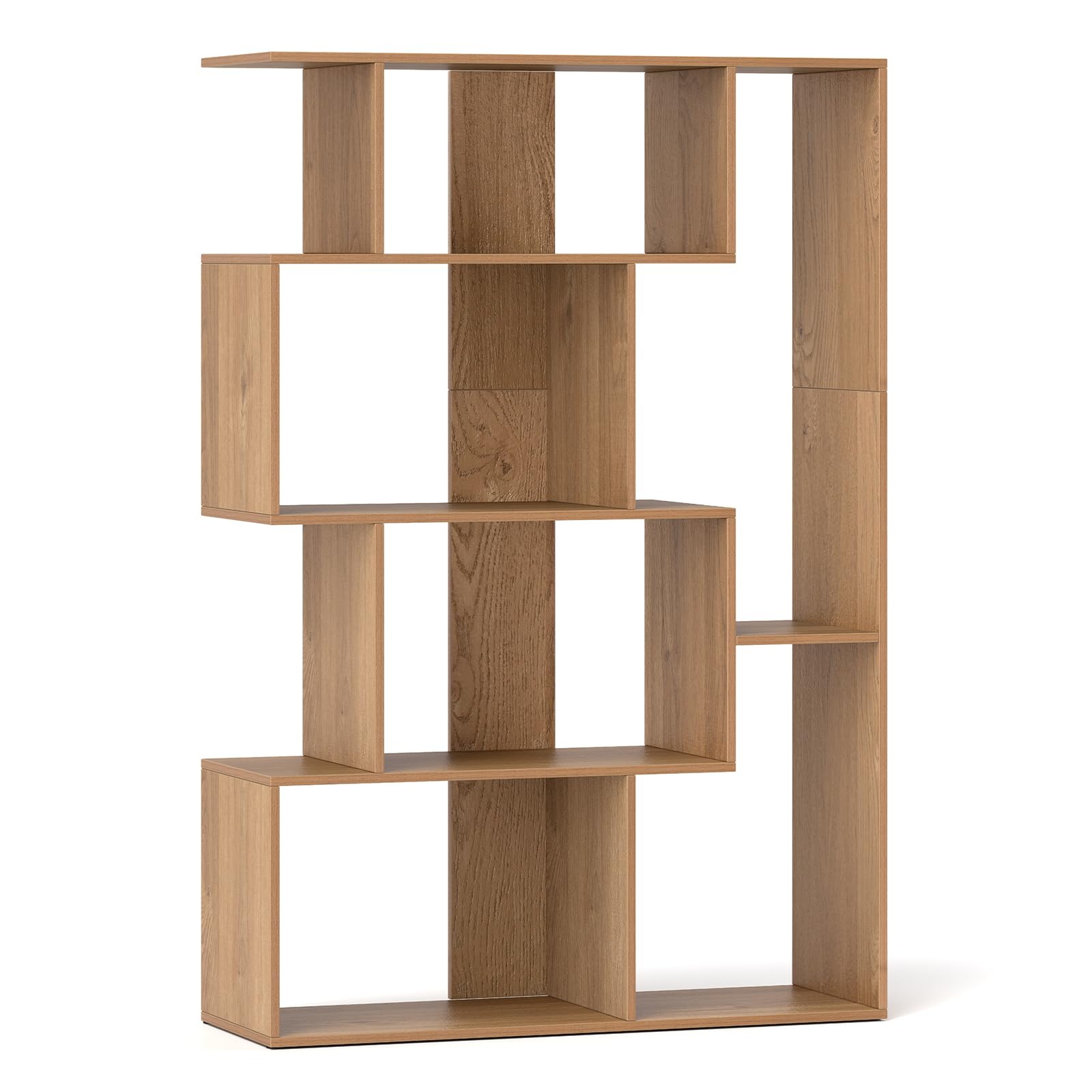 CASART Open-Back Geometric Bookshelf, Wooden Freestanding Bookcase with Anti-Toppling Devices, 6-Cube Display Shelf for Living Room Bedroom Office Study (Natural)