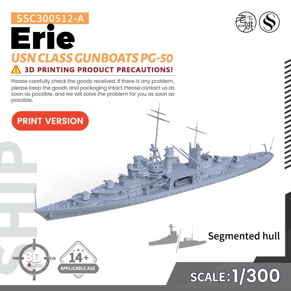 MRY-SFW SSC300512-A 1/300 zestaw do budowy modelu wojskowego USN Erie klasa kanonnice PG-50 Segmentowany kadłub