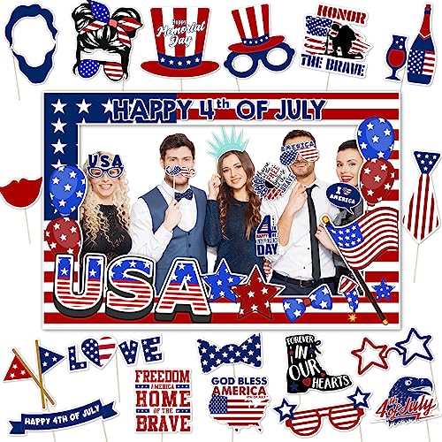 mokeja party 4th of July Decorations Independence Day Photo Booth Frame Forth Themed Party Props for Patriotic Memorial Favor Masquerade Funny Supplies - 26 Pieces