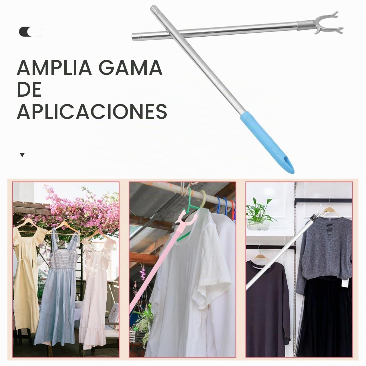 PRETYZOOM Barra Para Colgar Ropa Pértiga De Alcance Para Perchas Y Barra De Armario Poste Del Tendedero Para Armarios Marcos Y Techos Altos 37.40 Pulgadas 1 Pieza