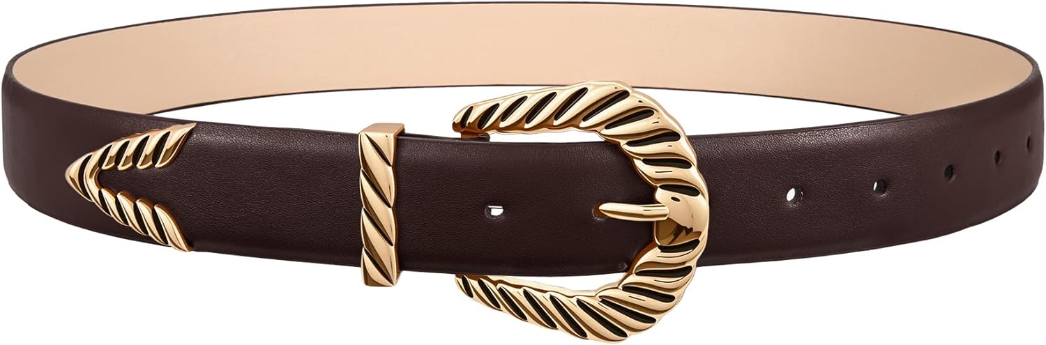XZQTIVE Western Belt for Women, Modern Rodeo Cowboy Cowgirl Belts, Country Leather Belt Gold Buckle