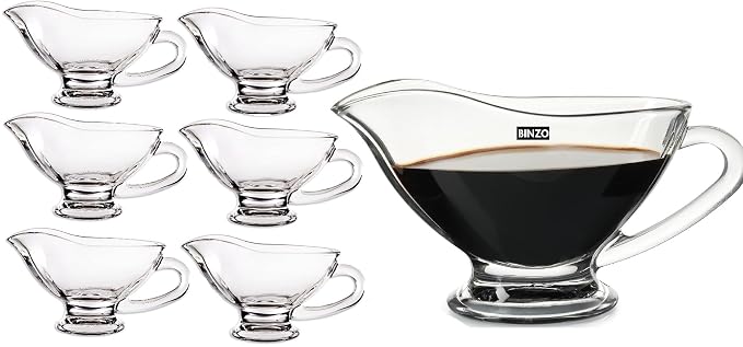 Salsa Pitcher BINZO Glass Gravy Boat with Handle, 200 ml, Serving Creamer Pot Pitcher ...
