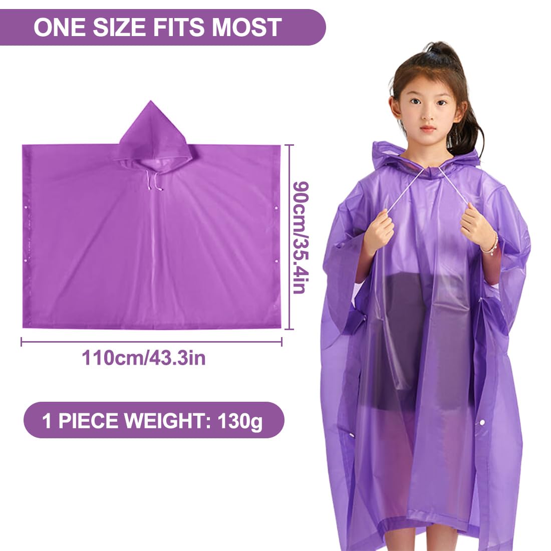 Poncho de Lluvia para Niños, Impermeable de Eva Reutilizable, Capa de Lluvia Transparente Plegable, para Viajes Escolares, Senderismo, Ciclismo Al Aire Libre