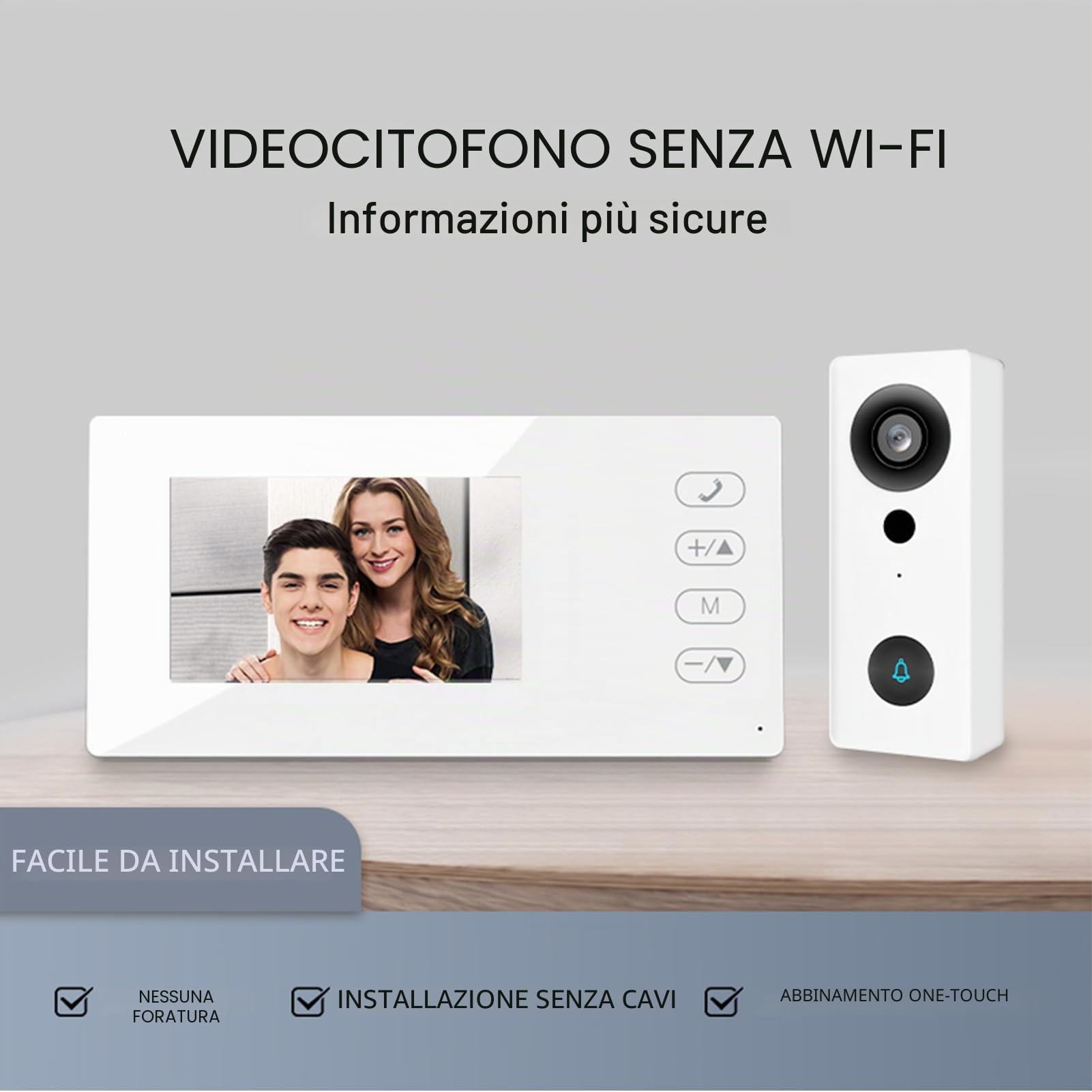 Videocitofono Wireless 2.4G con Schermo Display Kit Videocitofono con Schermo IPS 4,3 Pollici Visualizzazione Notturna Citofono Bidirezionale per Villa Home Office Appartamento (Bianco)