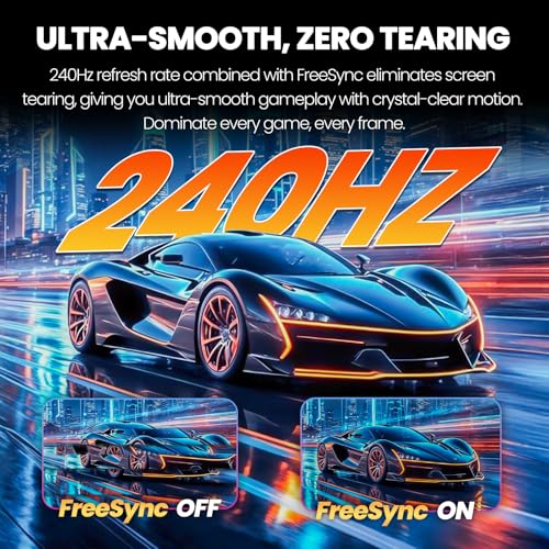 Image of CRUA 24 inch 240Hz Gaming Monitor, Curved FHD 1920 x 1080P, Built-in Speakers, Support 120% sRGB, AMD FreeSync, Low Motion Blur, Wall Mount Installs Compatible, for Office and Games(HDMI 2.0&DP 1.4)-Black