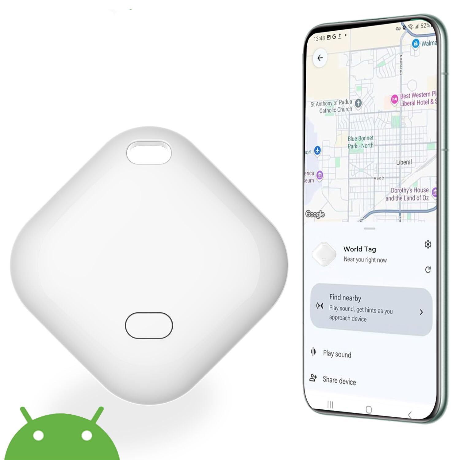 Smart Tag Android, Air Tag Localizzatore Bluetooth Compatibile con Trova dispositivo (Solo Android) Tag per Chiavi,Bagagli,Borse,Zaini,Impermeabile IP67 - Bianco 1 Pezzi