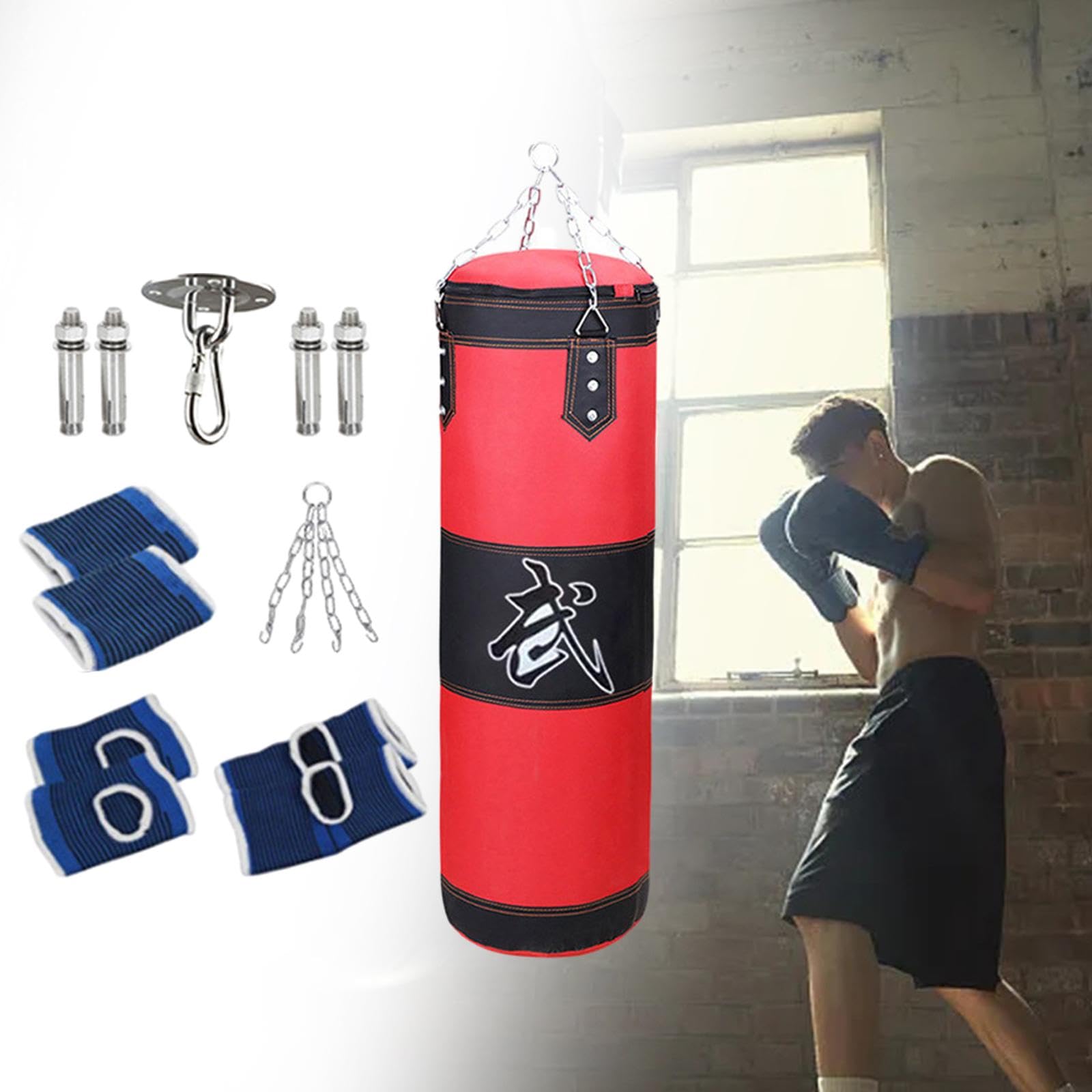 Sacco da Riempibile per Bambini Adulti con Guanti Protezioni Polso Caviglia Catena Appendere PU Adatto per Allenamento Judo Taekwondo Kickboxing