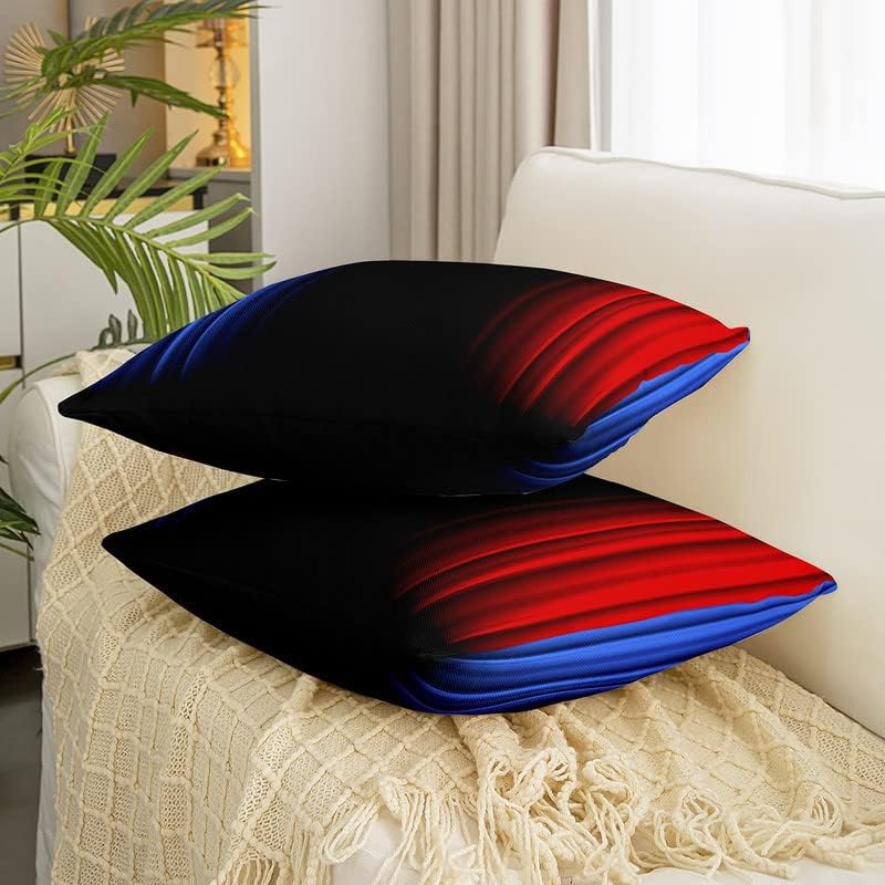 Miniatura 3 de jejeloiu Funda de cojín geométrica abstracta degradada, funda de cojín a rayas azules, negras y rojas para decoración del hogar, sala de estar,