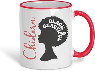 Black & Beautiful Afro Hair Personalised Mug Gift Black Lives Matter BLM Natural Hair Africa Pride (White and Red)