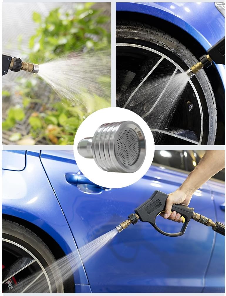 Stainless Steel Pressure Washer Nozzle Tips, 0.3mm/0.4mm/0.5mm Hole, 1/4" Quick Connect Adapter, Soft Rain Shower Spray Head for Car Washing, Garden Watering & Tire Detailing, Silver(3 pcs)