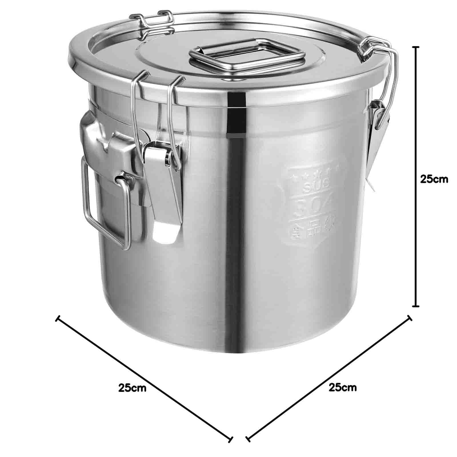 Recipiente hermético de acero inoxidable con tapa, caja de almacenamiento de arroz de 6 L/12 L para cereales, comida para perros y aceite, cubo de cocina de 25 x 25 cm, duradero y ahorra espacio