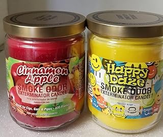 Smoke Odor Exterminator 13 oz Jar Candles Assortment Two Fragrances Bundle Cinnamon Apple / Happy Daze.